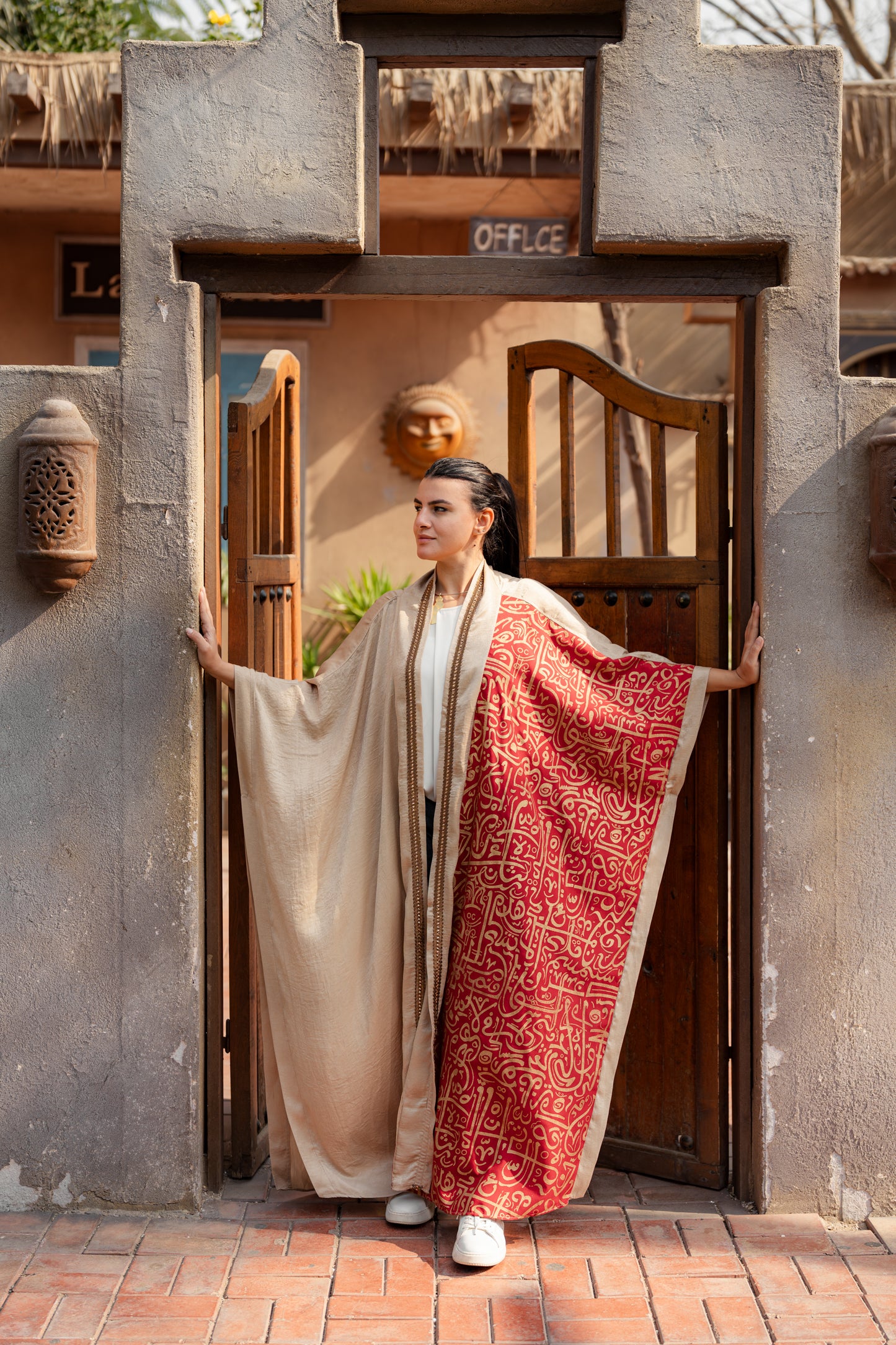 Golden Linen Kaftan – Red