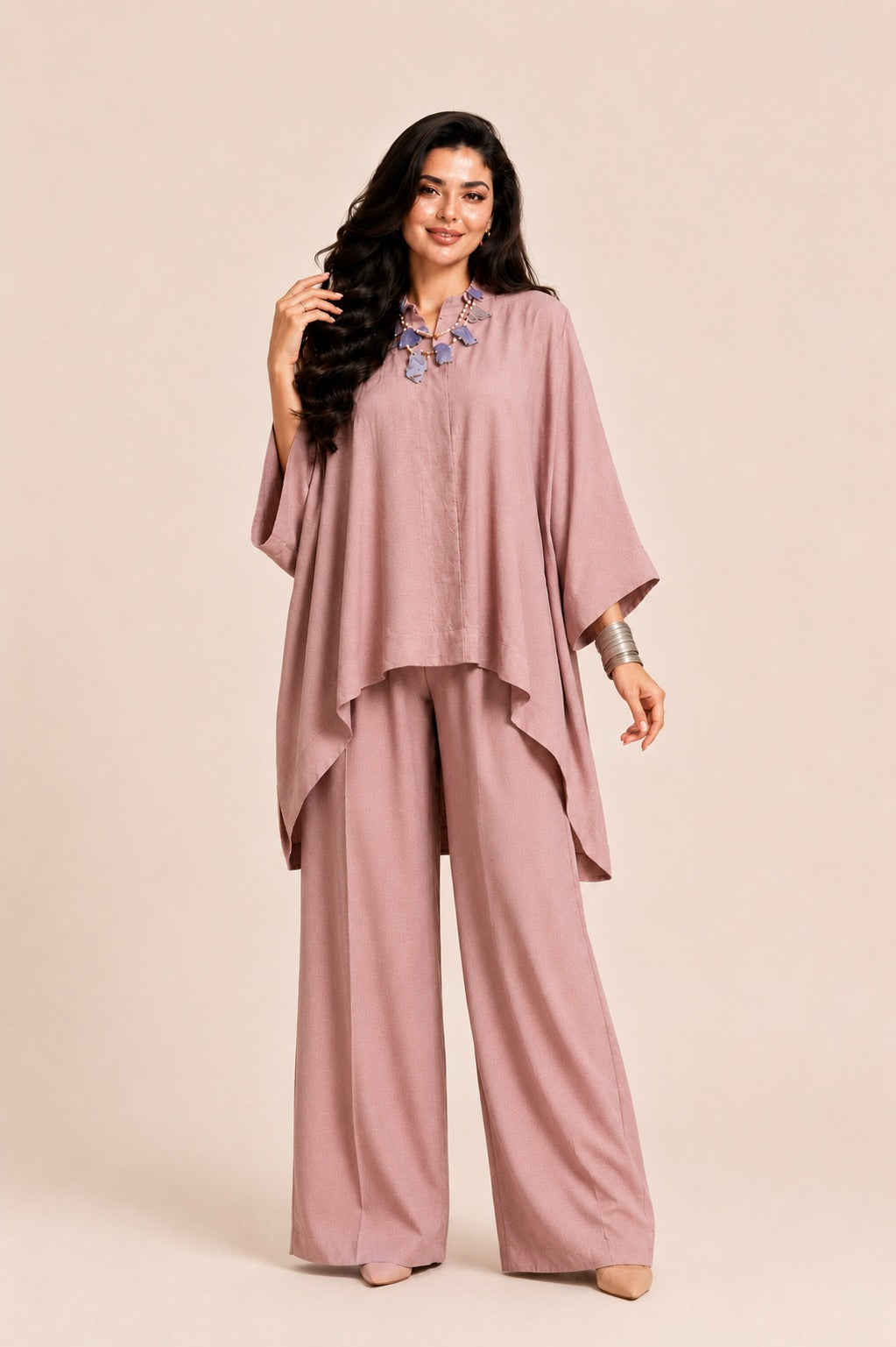 Washed mauve silk set