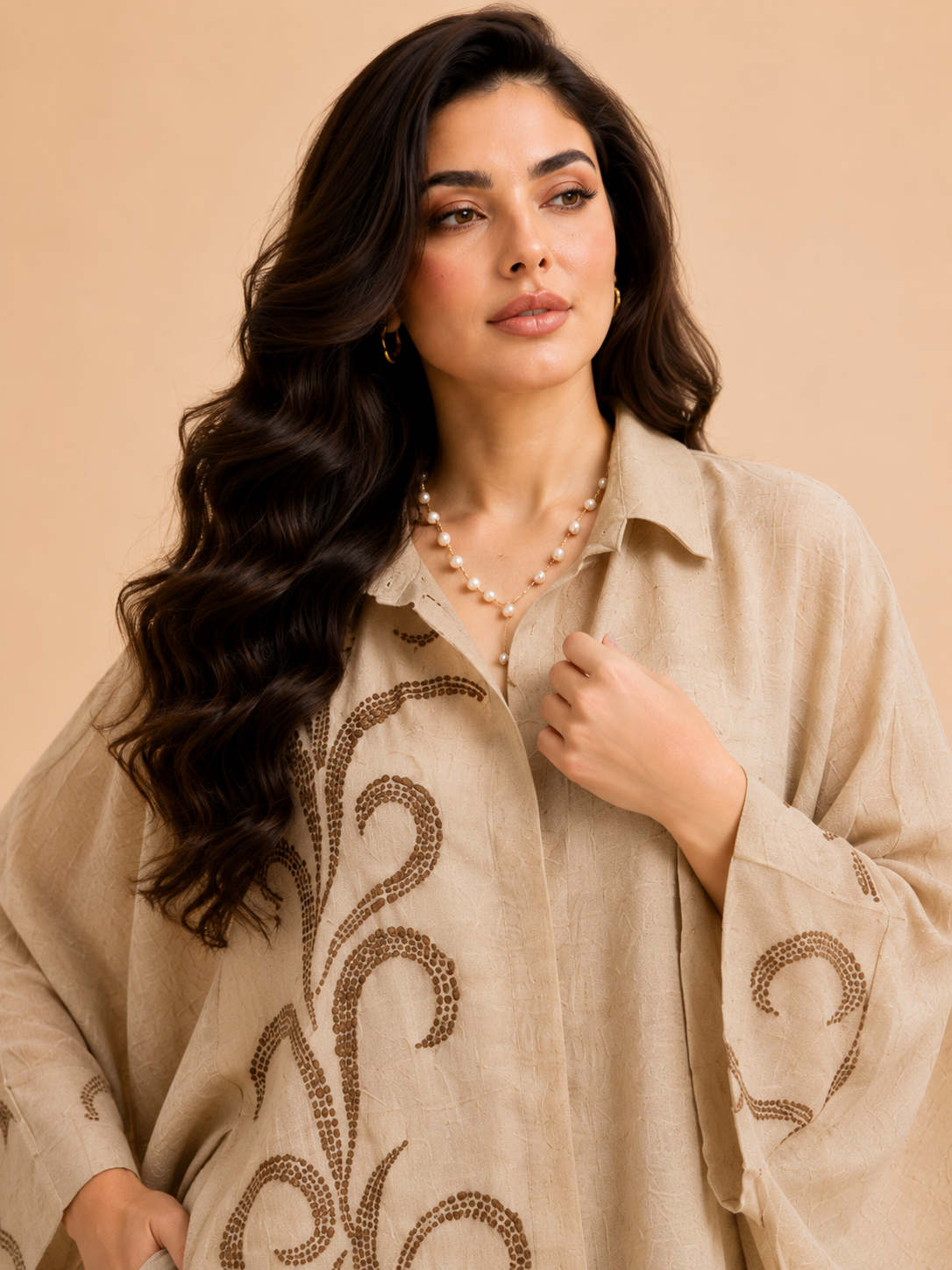 Indian burlap linen cardigan with embroidered organza.