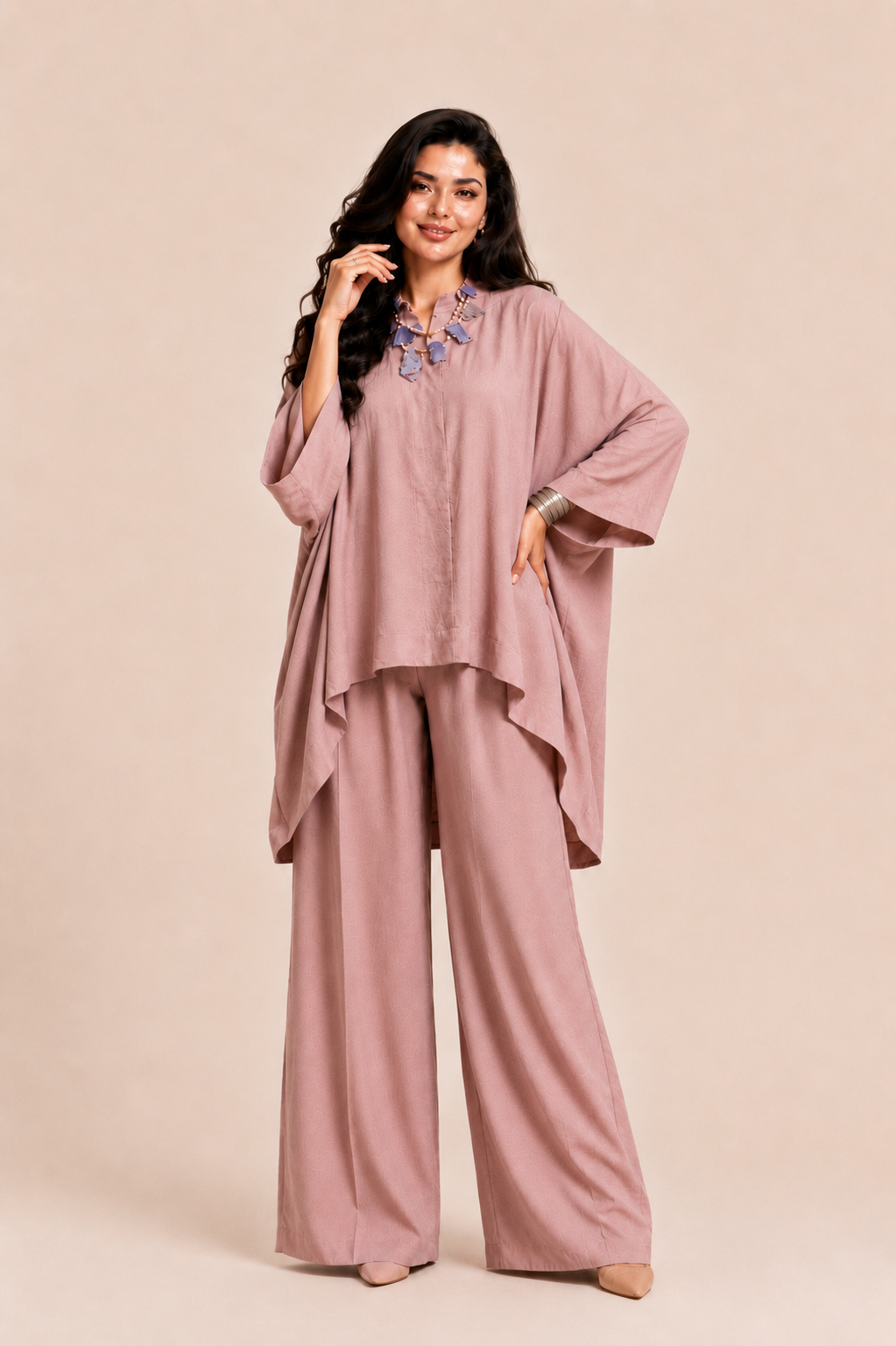 Washed mauve silk set