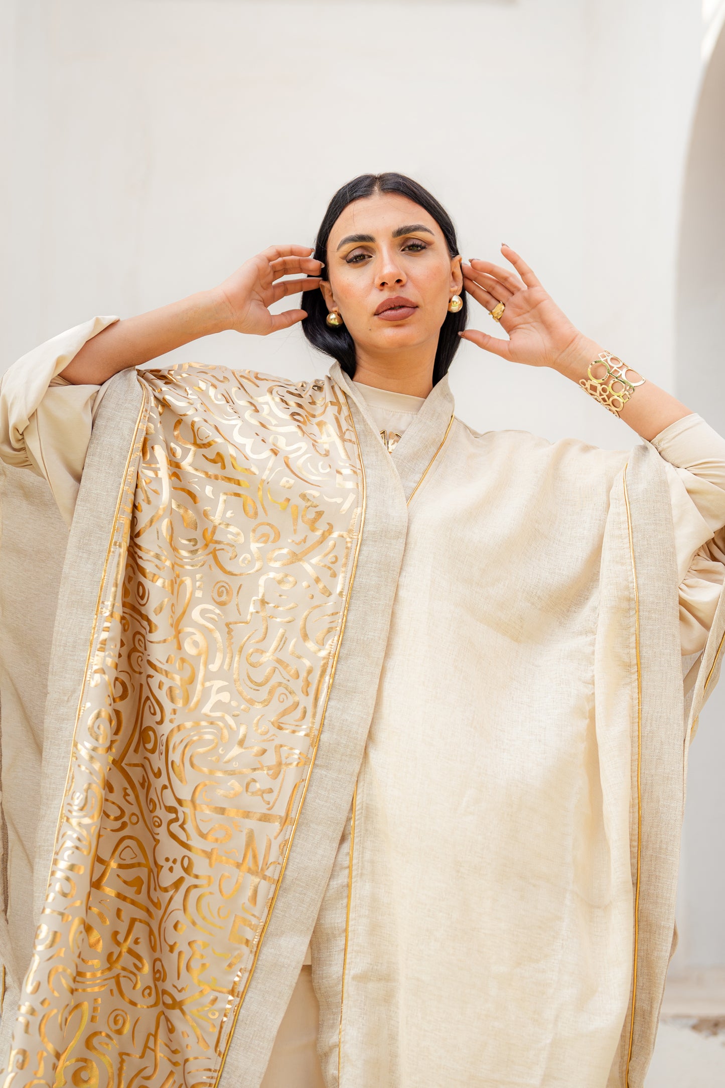 Golden Linen Kaftan - Beige