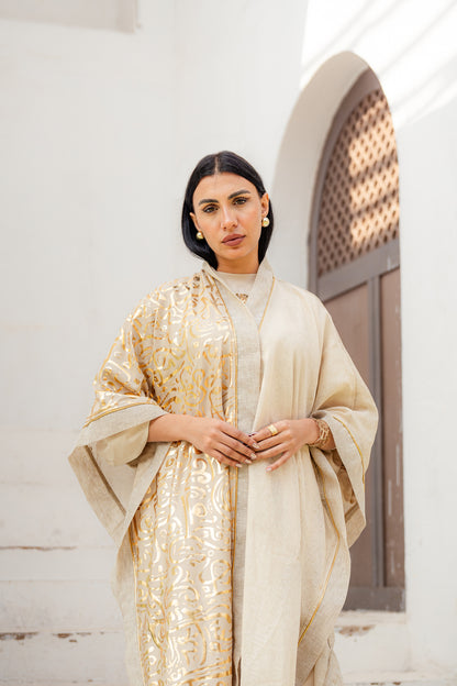 Golden Linen Kaftan - Beige