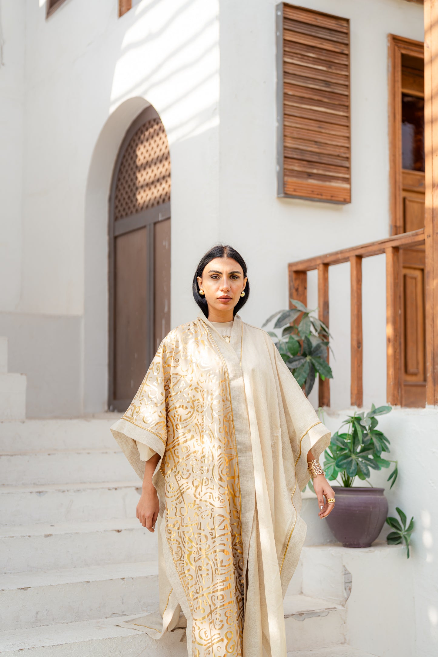 Golden Linen Kaftan - Beige