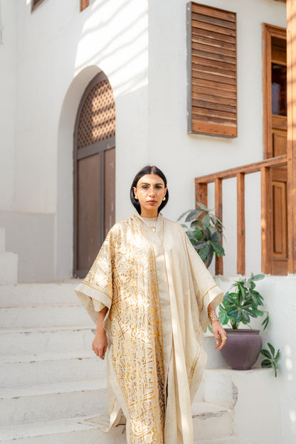 Golden Linen Kaftan - Beige