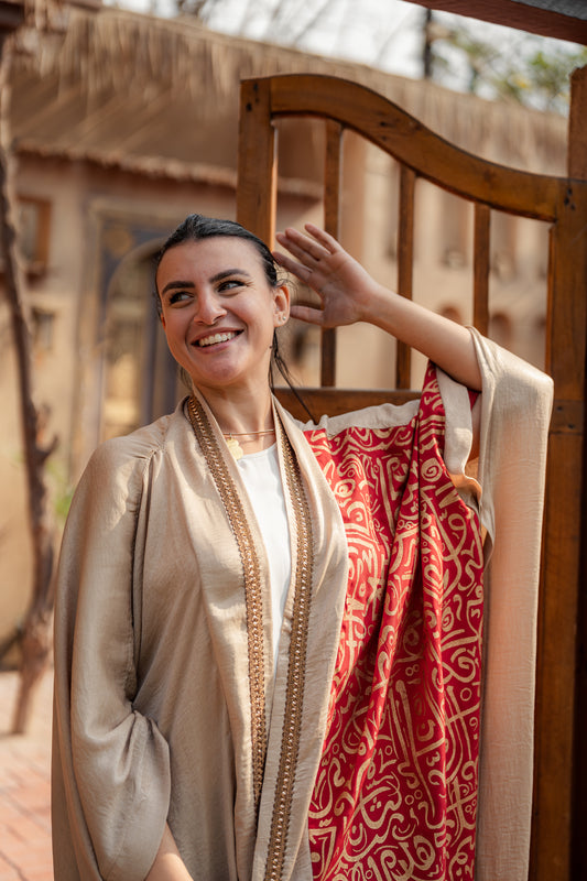 Golden Linen Kaftan – Red