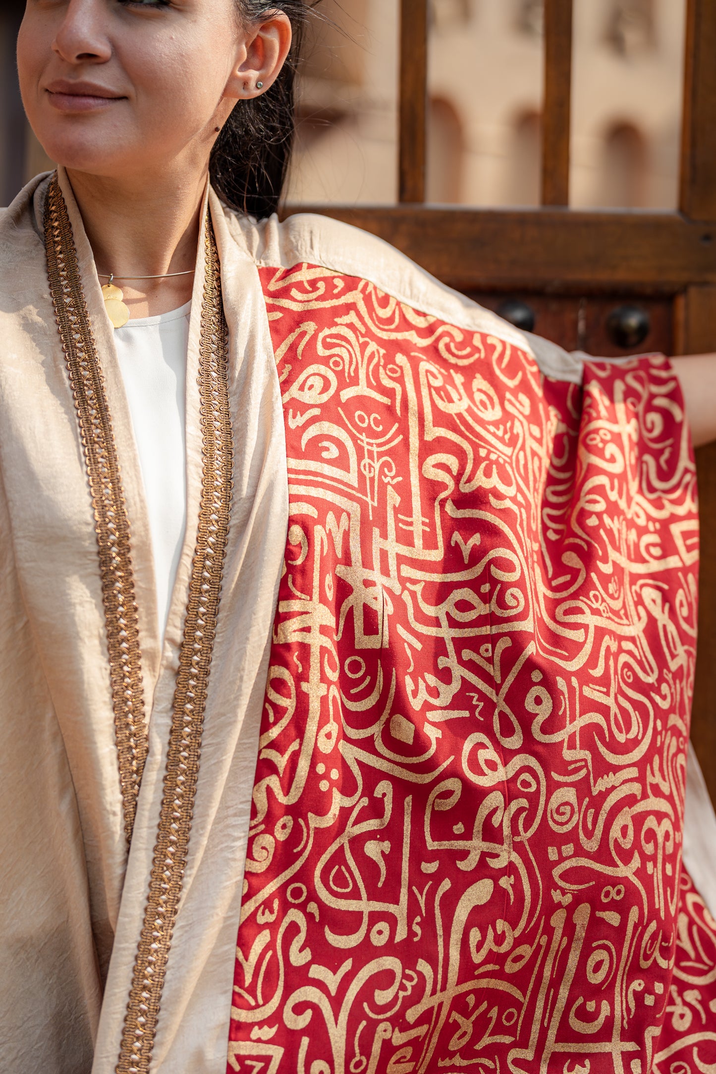Golden Linen Kaftan – Red