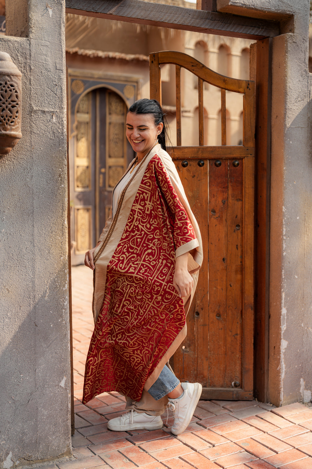 Golden Linen Kaftan – Red