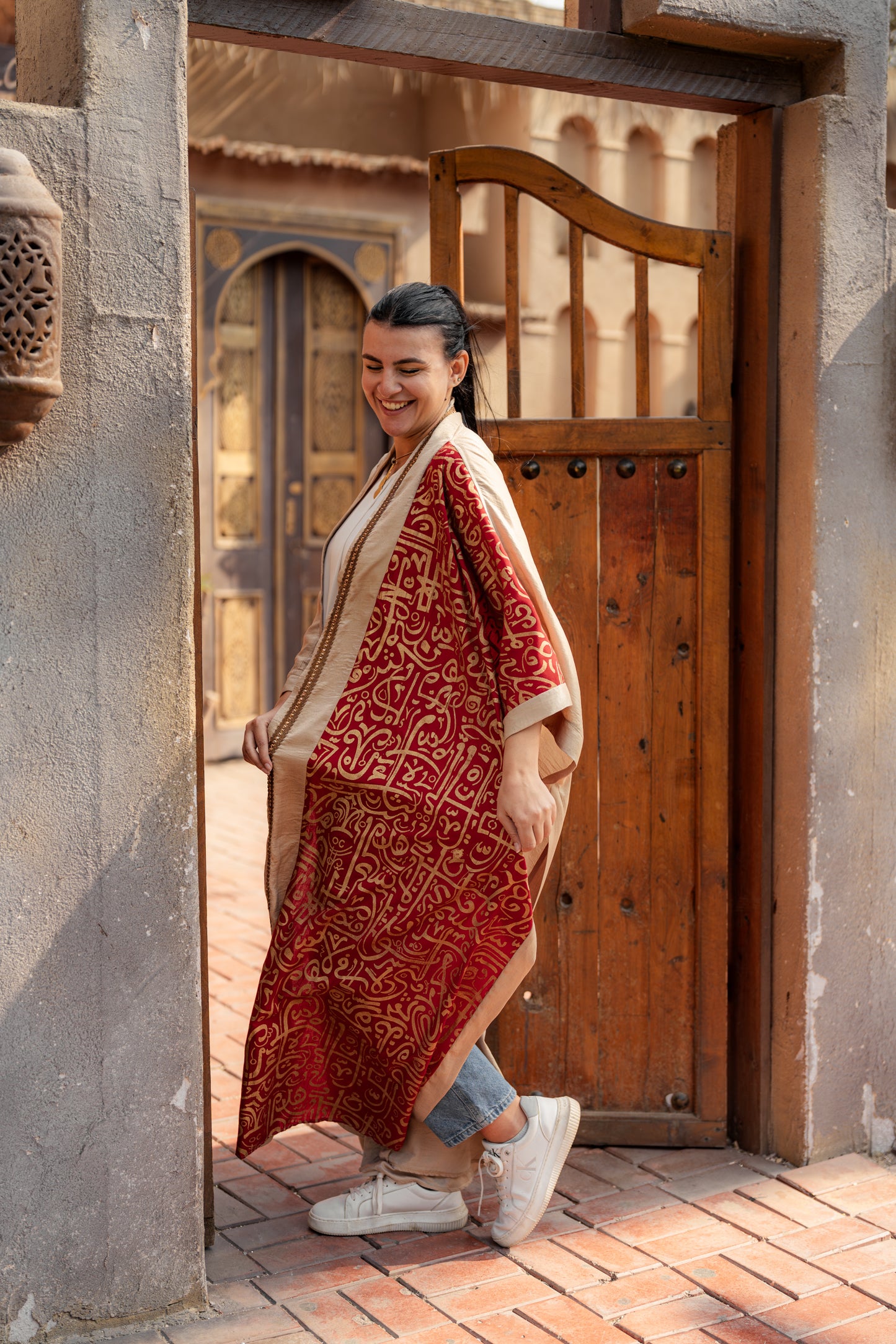 Golden Linen Kaftan – Red