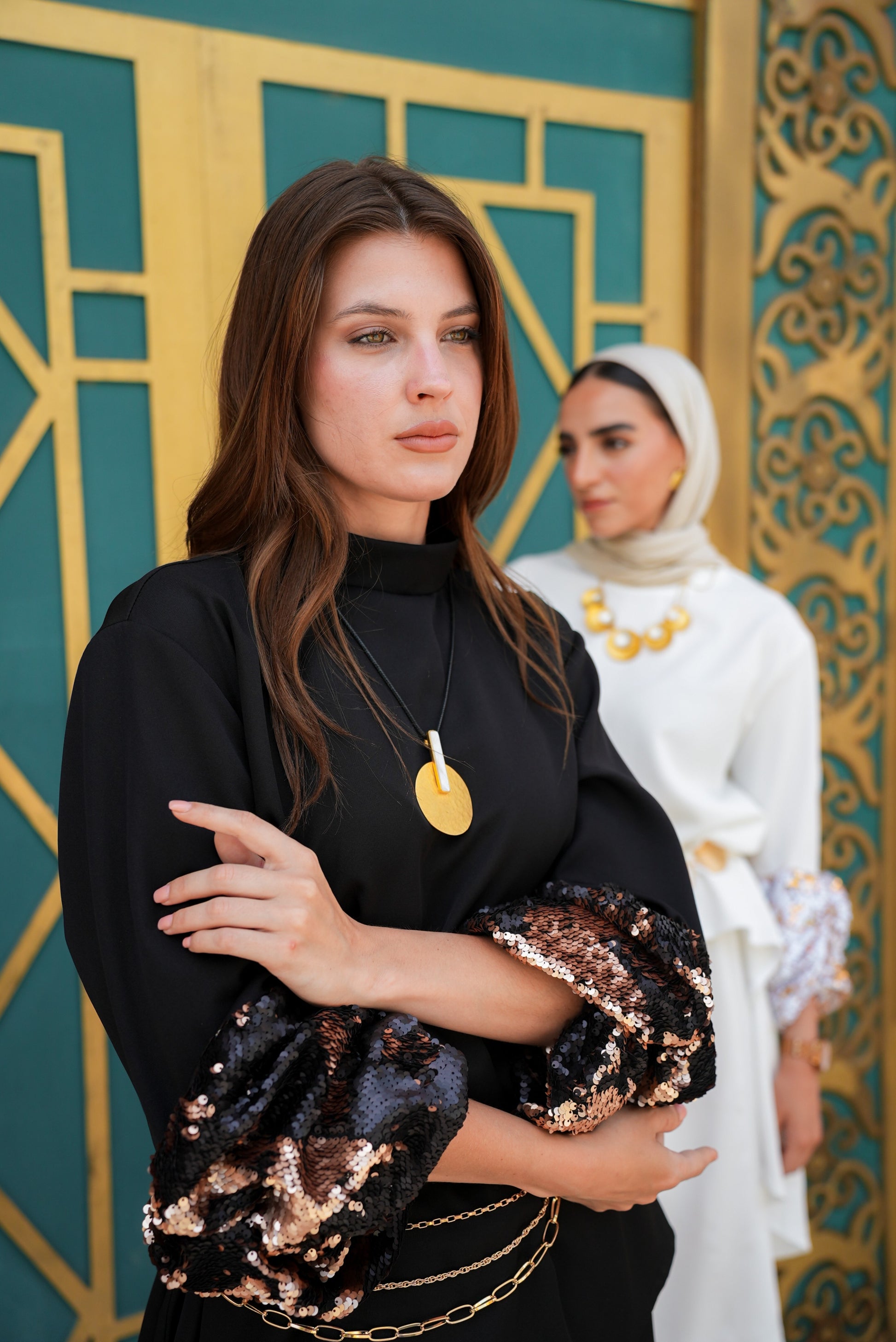 black top with bronze