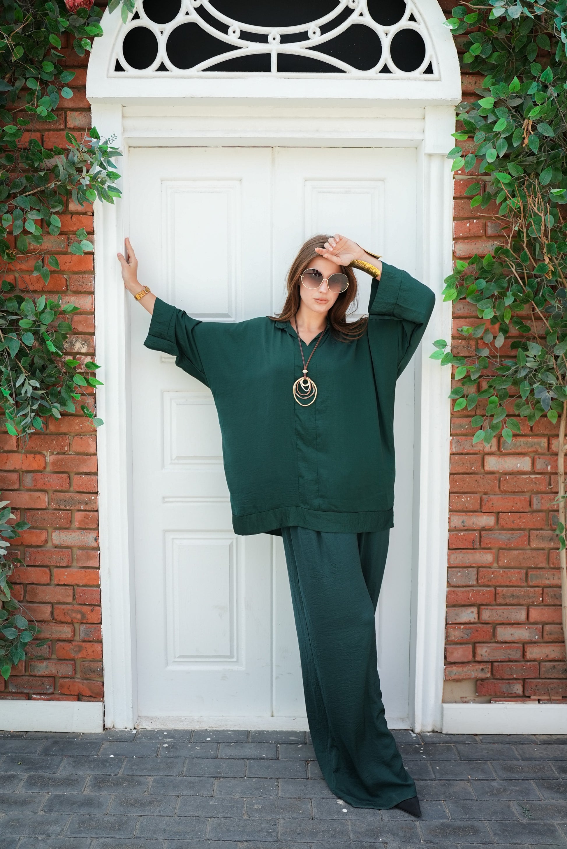 silk dark green set