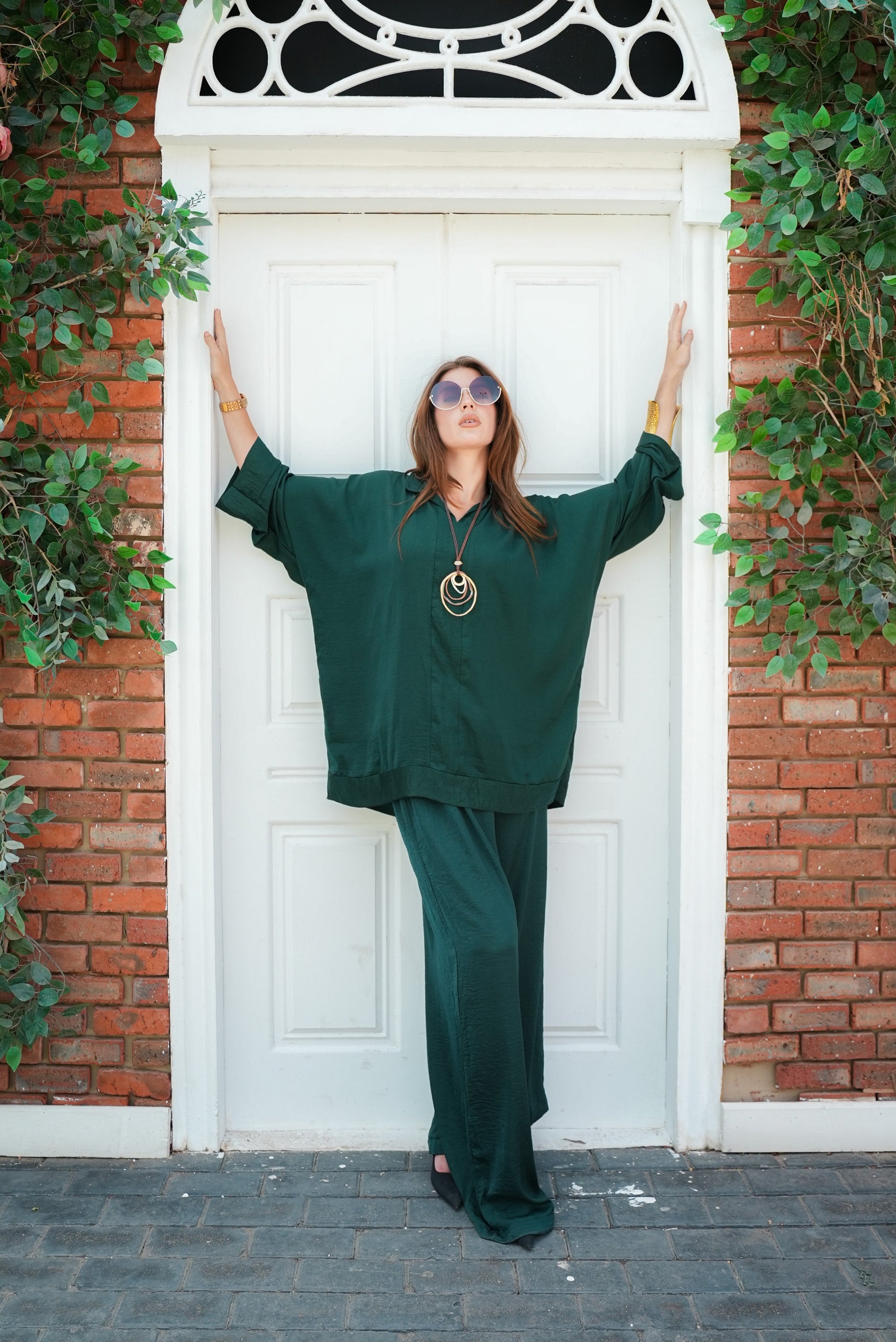 silk dark green set