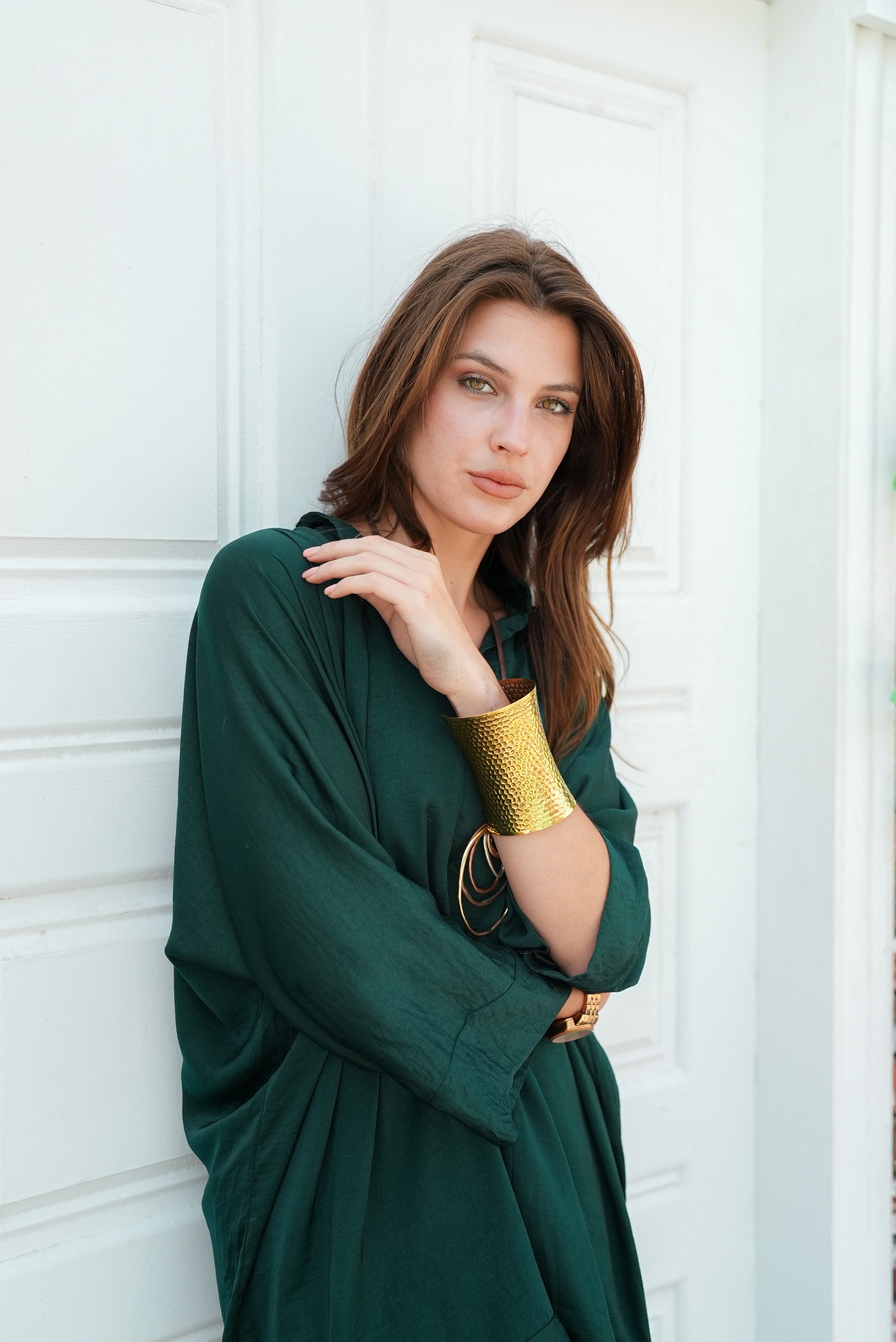 silk dark green set