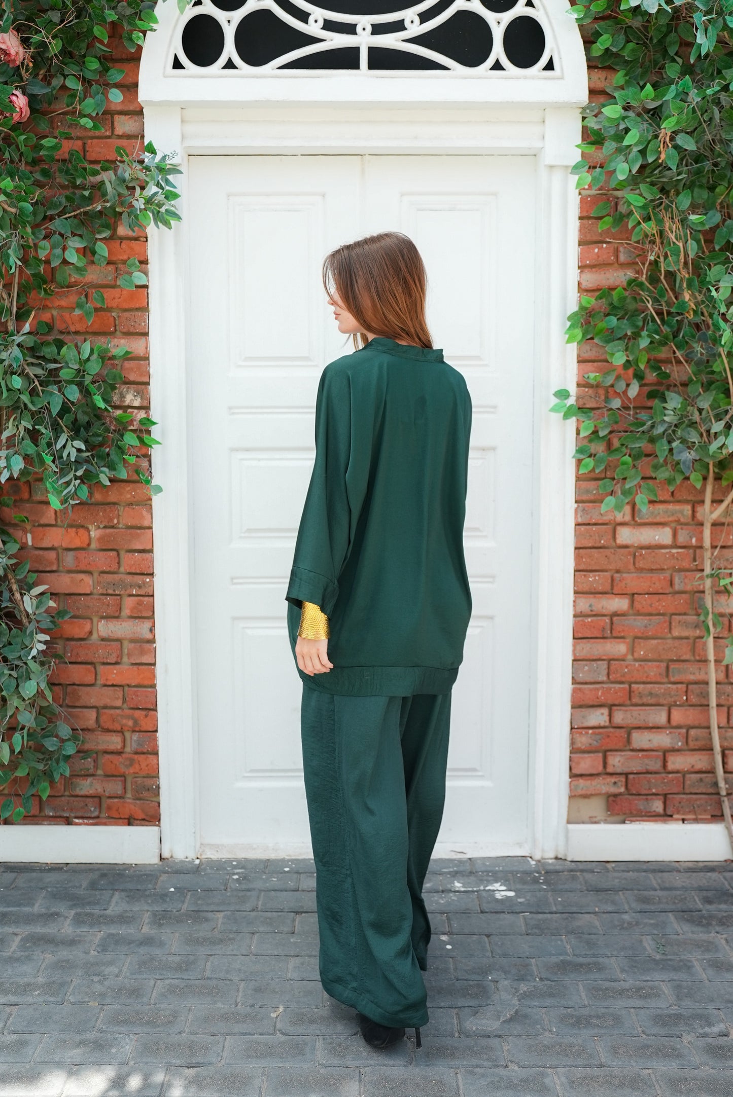 silk dark green set