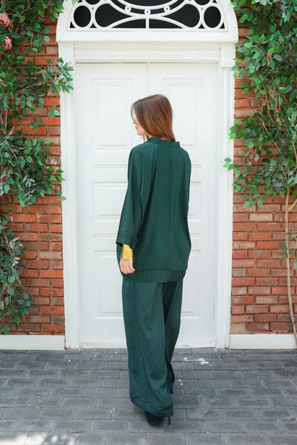 silk dark green set