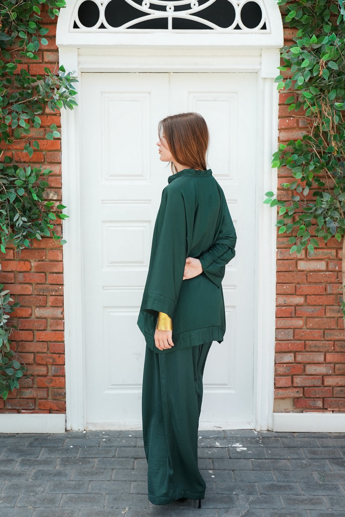 silk dark green set