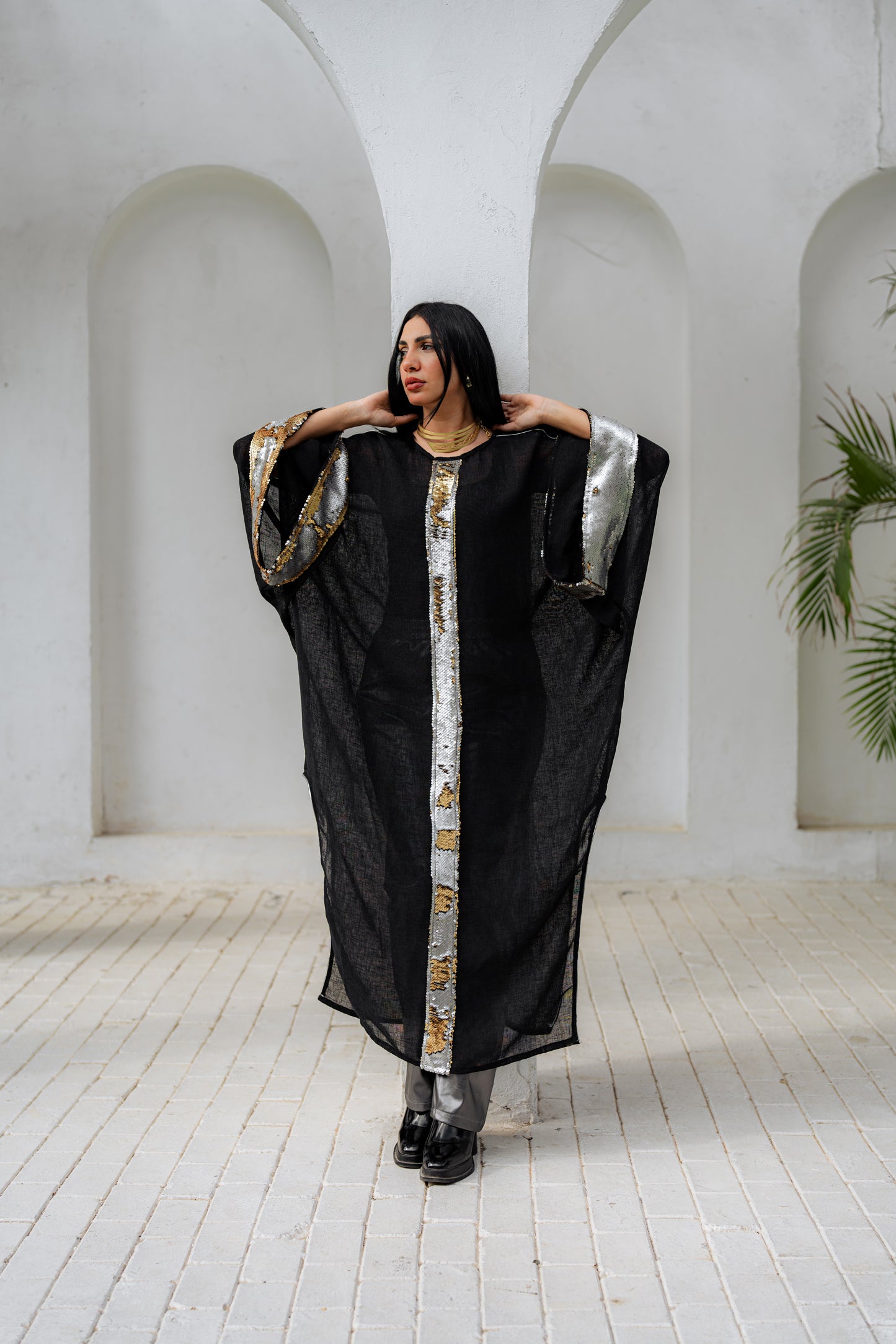 Rose Gold Payette Linen Kaftan