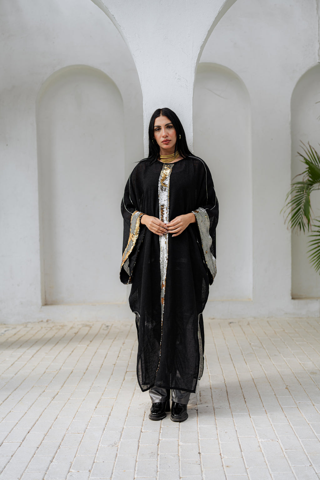 Rose Gold Payette Linen Kaftan