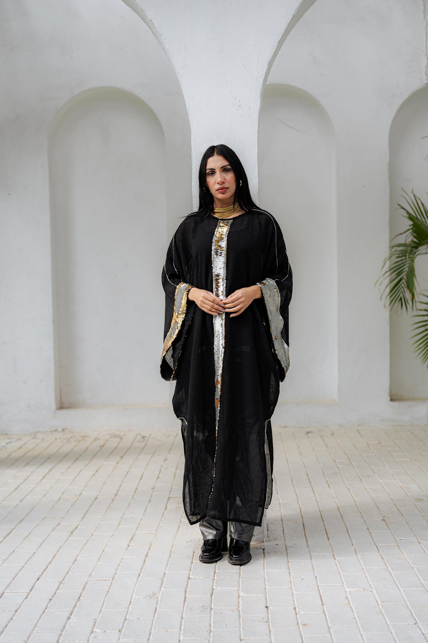 Rose Gold Payette Linen Kaftan