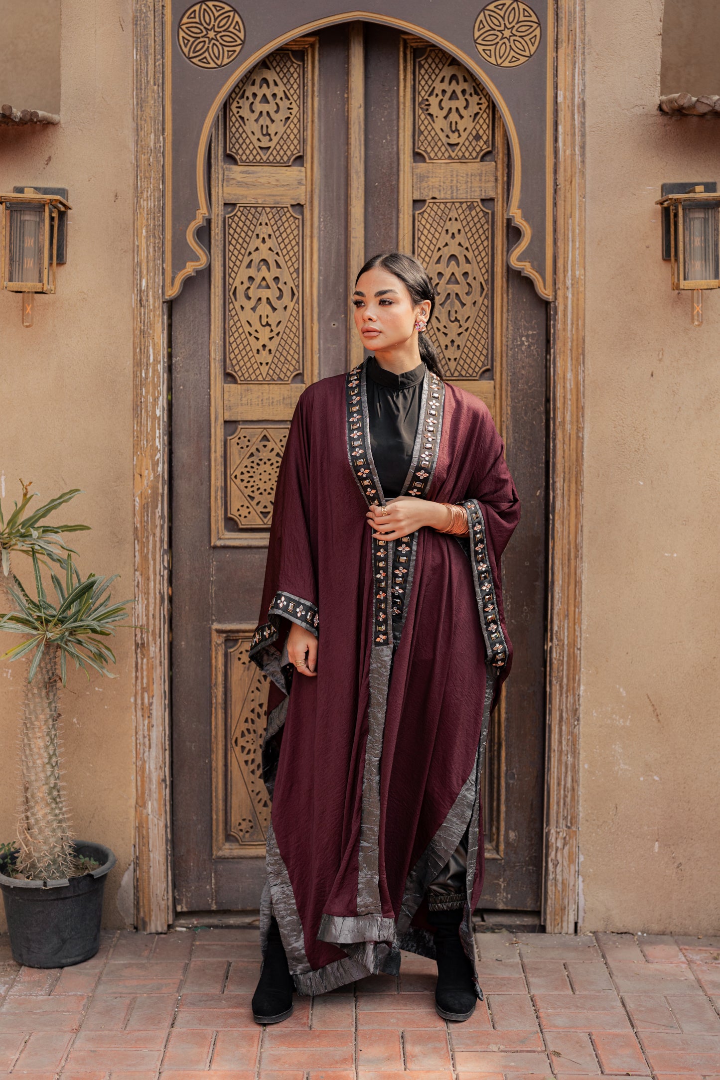 Burgundy Linen Kaftan