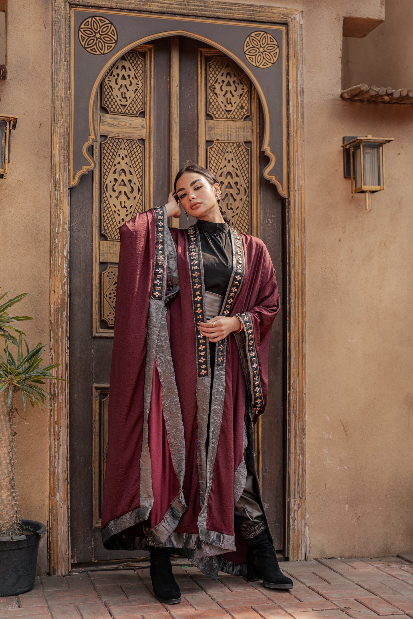 Burgundy Linen Kaftan