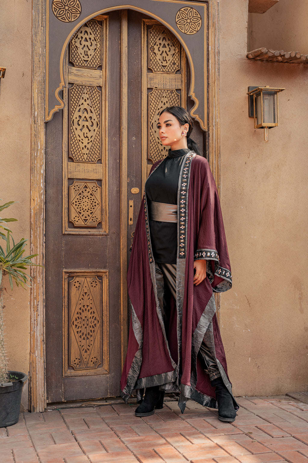 Burgundy Linen Kaftan