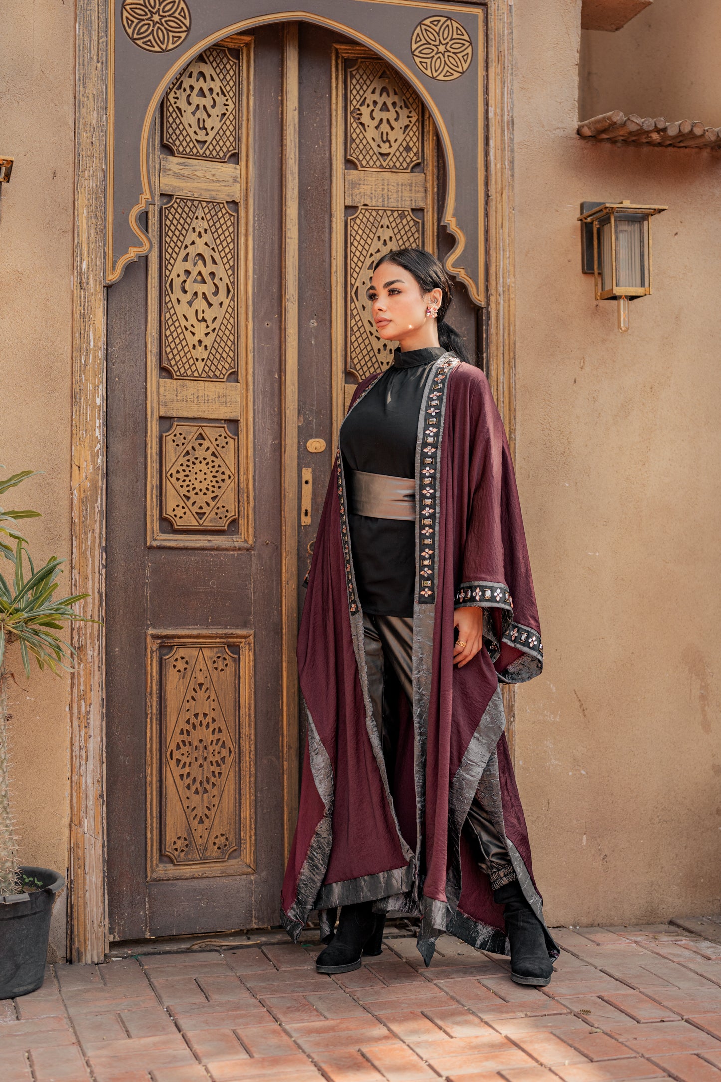 Burgundy Linen Kaftan