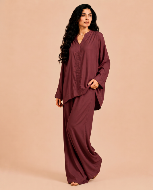 washed silk set burgandy