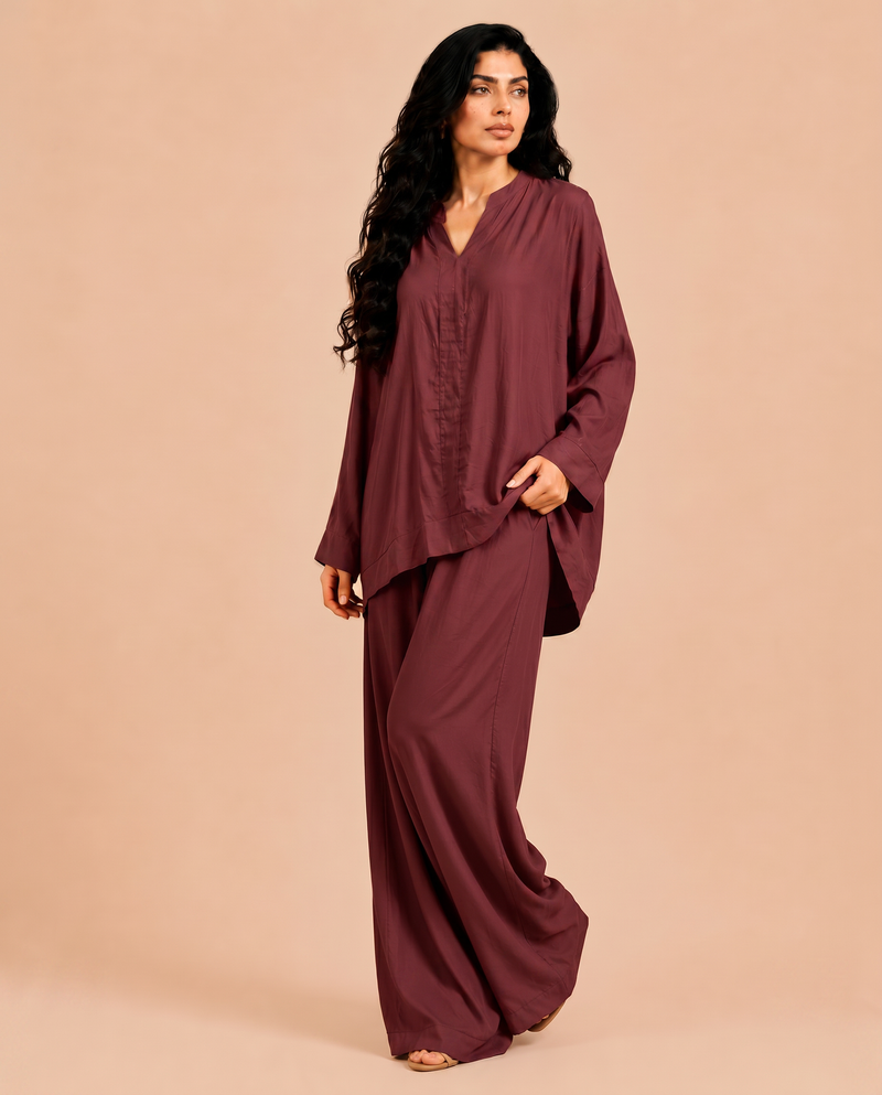 washed silk set burgandy