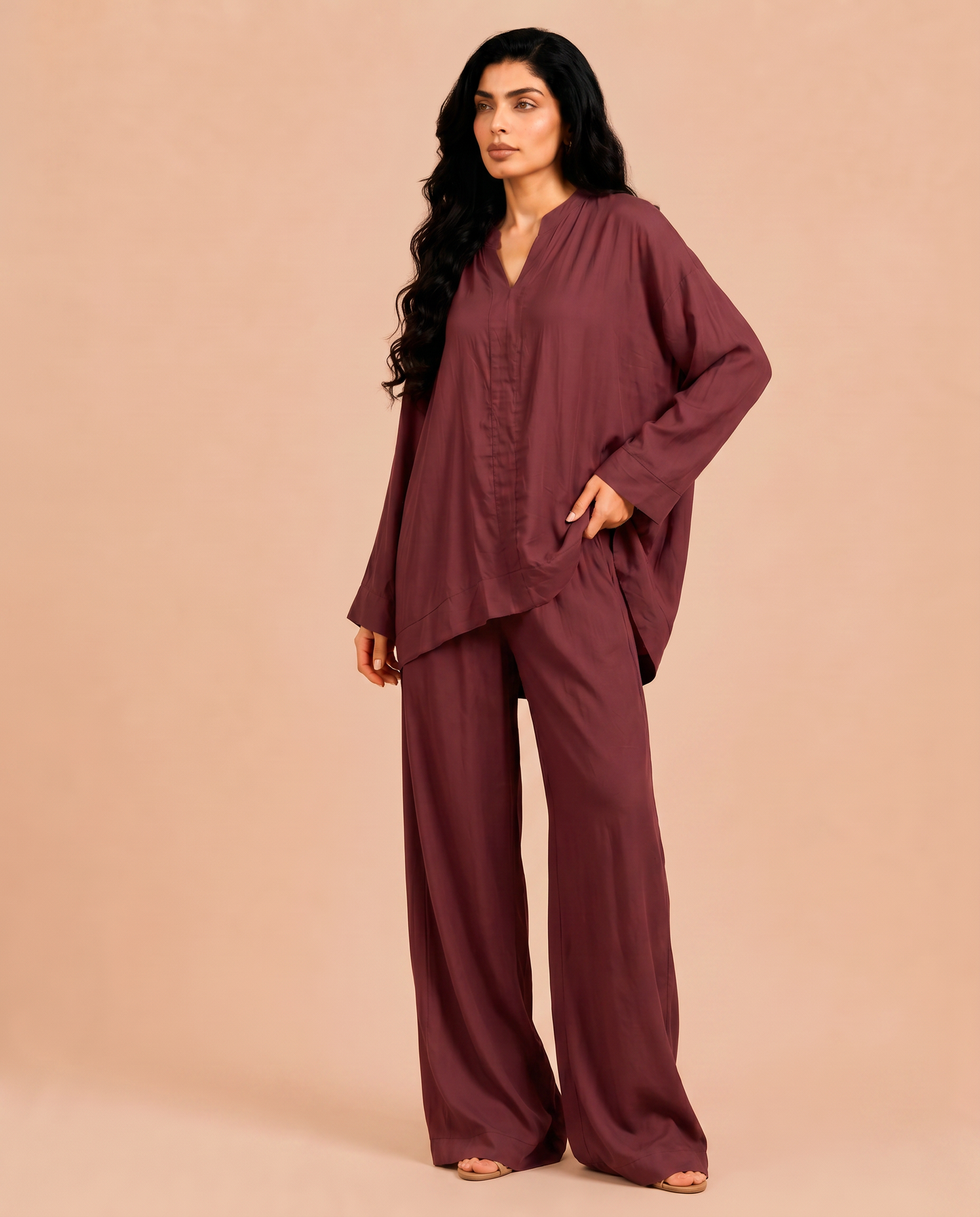 washed silk set burgandy